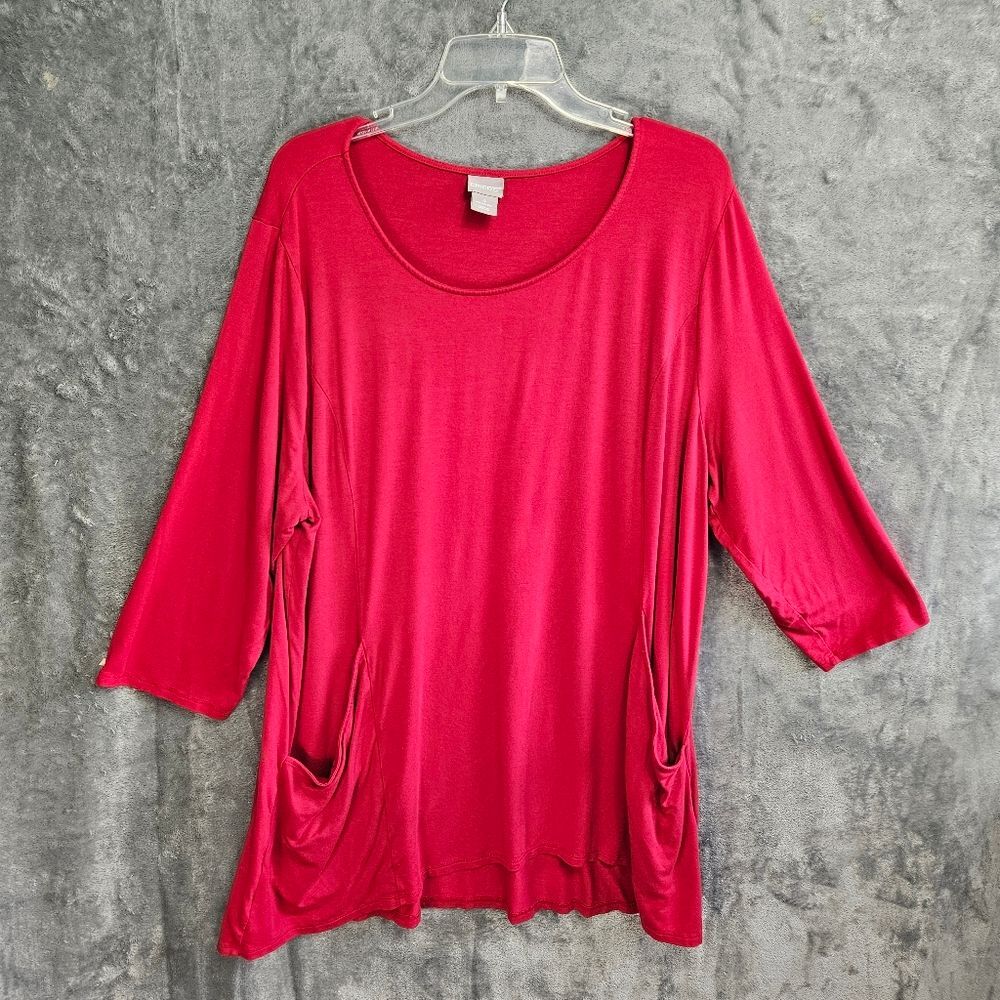 Chico's Sz 2XL Women's Top Tunic pink pockets stretch